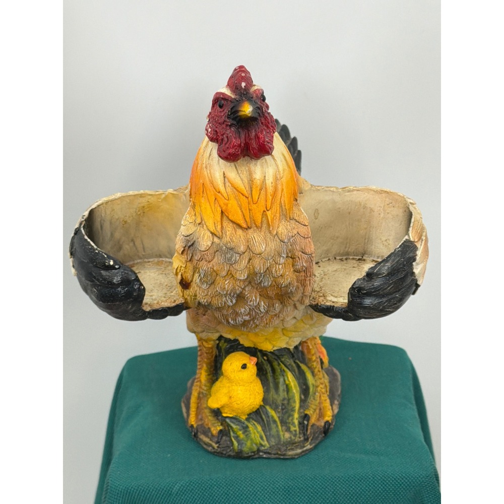 DWK 2013 Rooster and Chick Salt and Pepper Shaker Holder Farmhouse Decor Resin